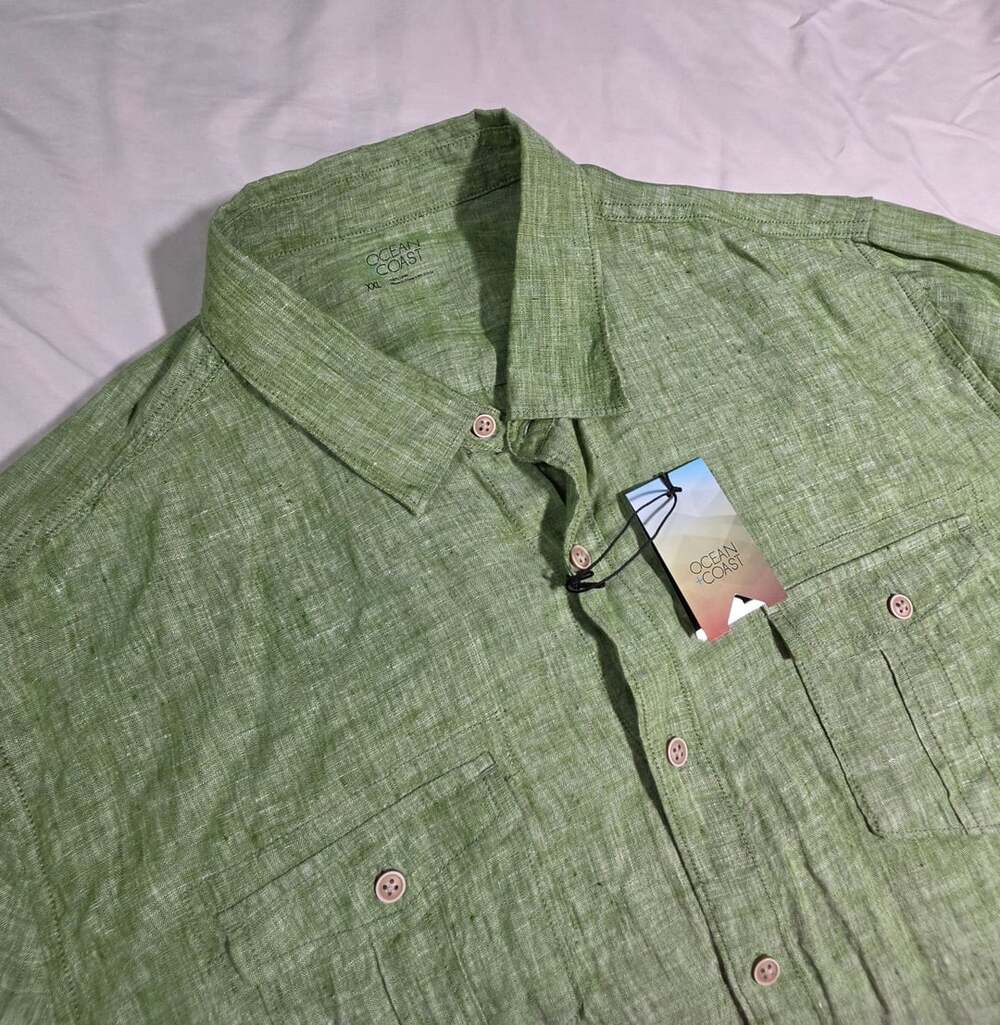 Ocean + Coast Linen Button Down Shirt Size XXL Green